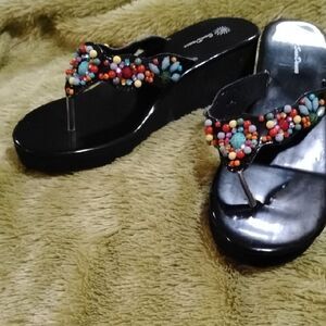 Elegant Black Sandals with Beaded Straps